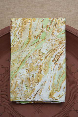 Stone Texture Design Green And Brown Hand Marble Silk Saree