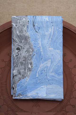 Stone Texture Design Grey And Blue Hand Marble Silk Saree