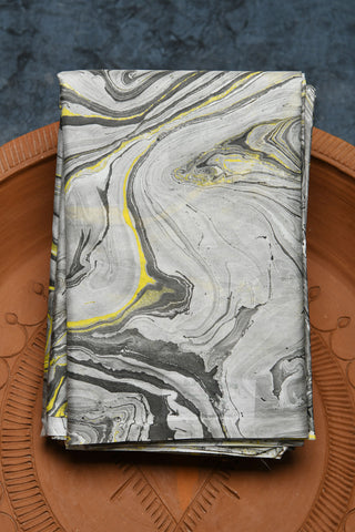Stone Texture Design Grey Hand Marbled Pure Silk Saree