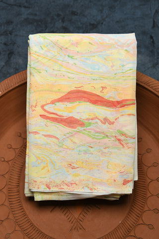 Stone Texture Design Multicolor Hand Marbled Chiffon Silk Saree