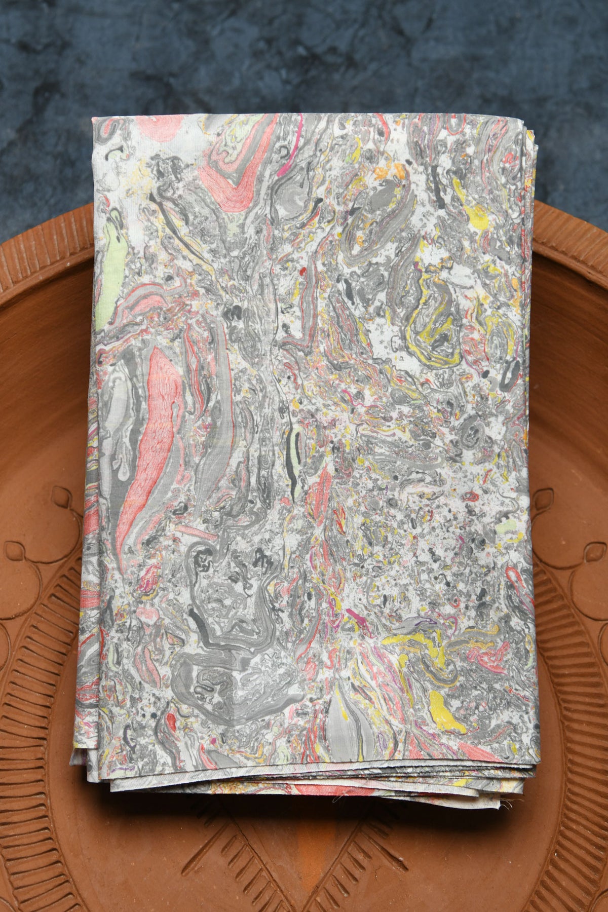 Stone Texture Design Multicolor Hand Marbled Pure Silk Saree