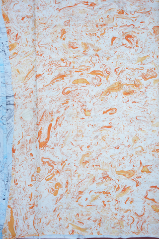 Stone Texture Design Orange And Blue Hand Marble Silk Saree