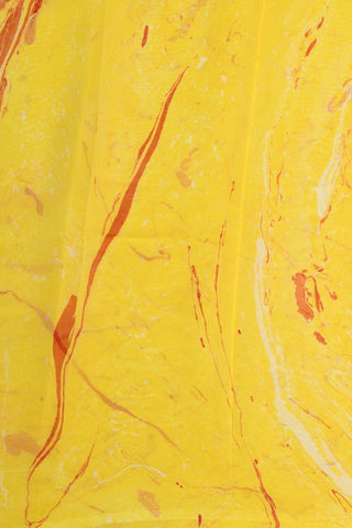 Stone Texture Design Red And Yellow Hand Marbled Chiffon Silk Saree