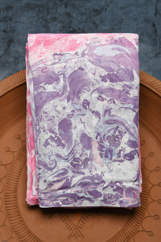 Stone Texture Design Rose Pink And Lavender Hand Marbled Chiffon Silk Saree