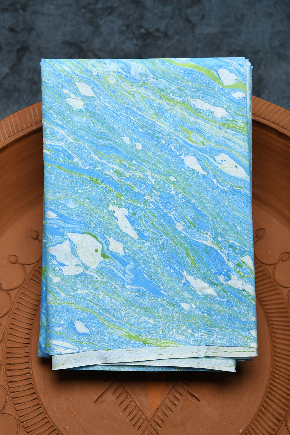 Stone Texture Design Sky Blue Hand Marbled Pure Silk Saree