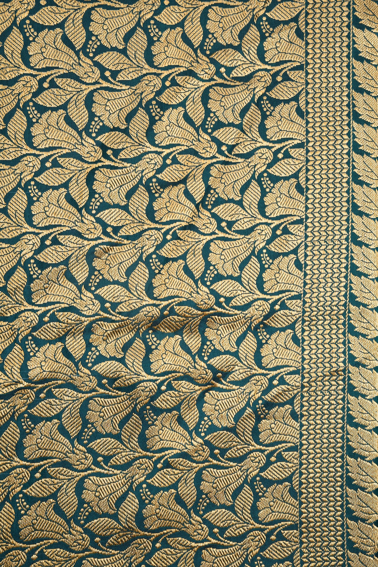 Stripe Design Teal Blue Banaras Silk Saree