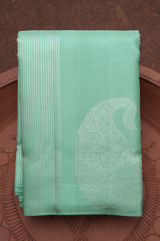 Stripe With Paisley Design Mint Green Kanchipuram Silk Saree