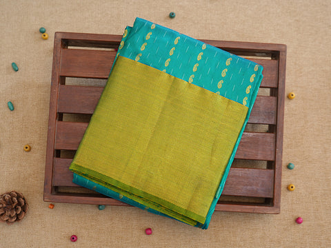 Striped Paisley Buttas Turquoise Green Silk Pavadai Sattai Material