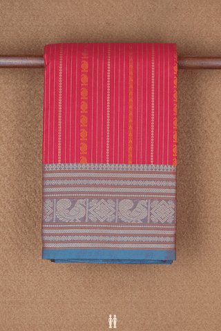 Striped Threadwork Chilli Red Kanchi Cotton Saree