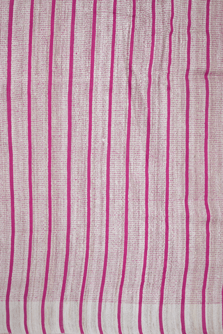 Striped Threadwork Design Beige Jute Saree