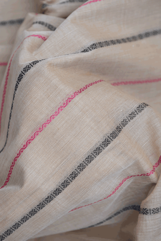 Striped Threadwork Design Beige Kanchi Cotton Saree