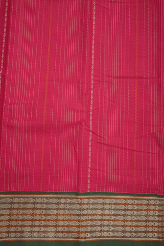 Striped Threadwork Design Blush Red Kanchi Cotton Saree