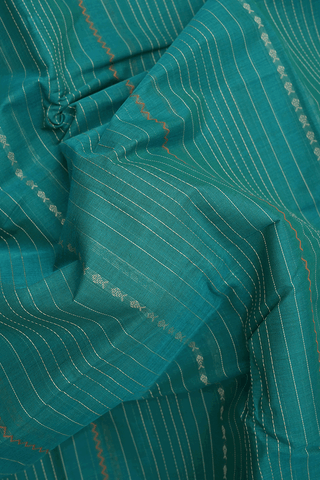Striped Threadwork Design Peacock Green Kanchi Cotton Saree