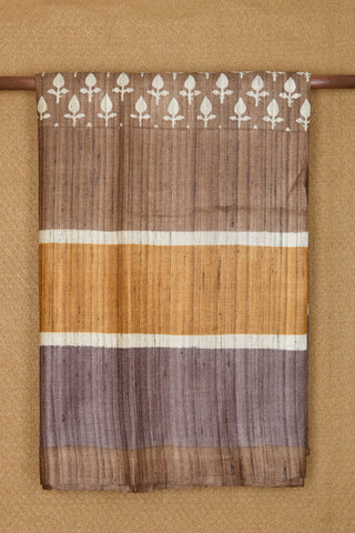 Stripes And Floral Printed Multicolor Jute Silk Saree