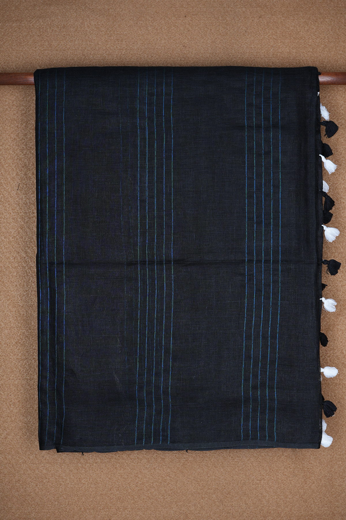 Stripes Design Black Semi Linen Saree