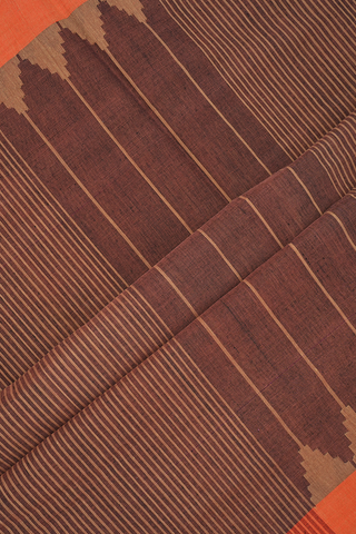 Stripes Design Chocolate Brown Bengal Cotton Saree