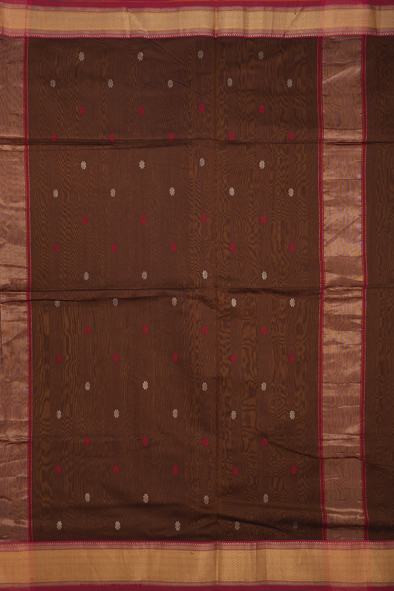 Stripes Design Chocolate Brown Maheswari Silk Cotton Saree
