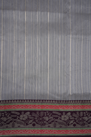 Stripes Design Dusty Green Organza Banarasi Silk Saree