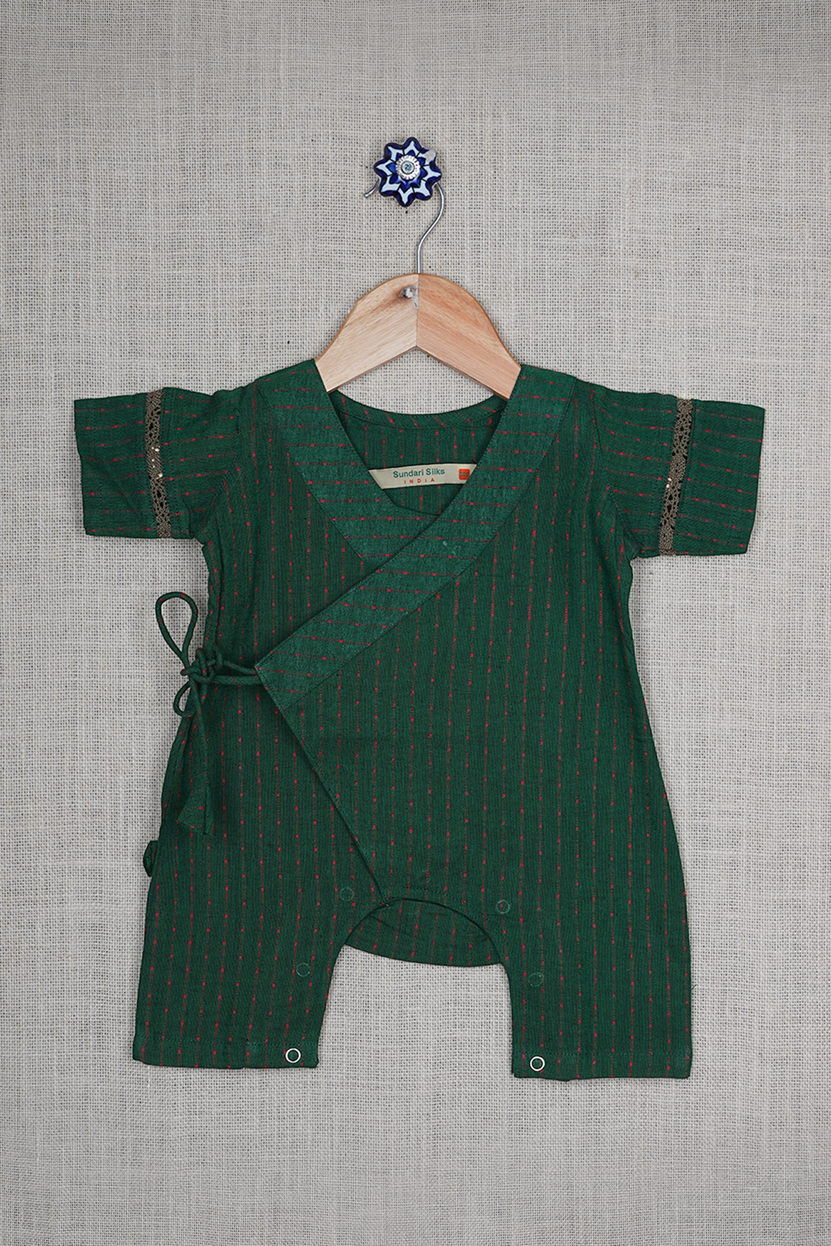 Stripes Design Forest Green Cotton Jumpsuit