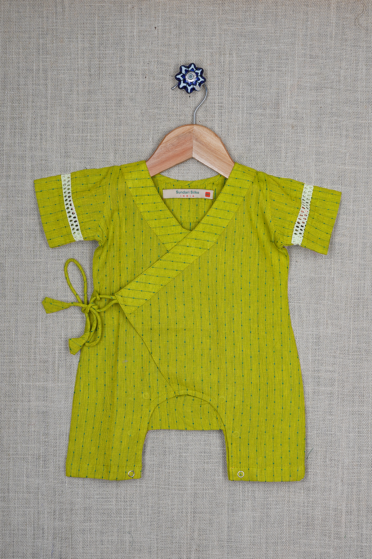 Stripes Design Lime Green Cotton Jumpsuit