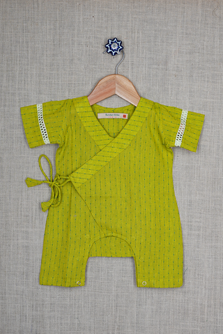 Stripes Design Lime Green Cotton Jumpsuit