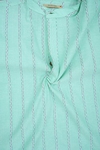 Stripes Design Mint Green Cotton Short Kurta