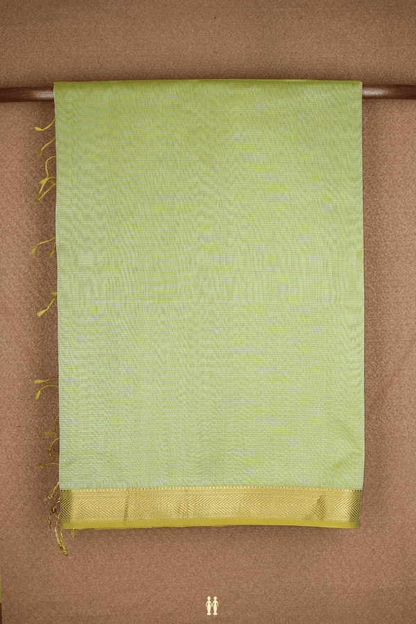 Zari Border Pastel Green Maheswari Silk Cotton Saree