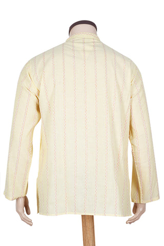 Stripes Design Pastel Yellow Cotton Short Kurta