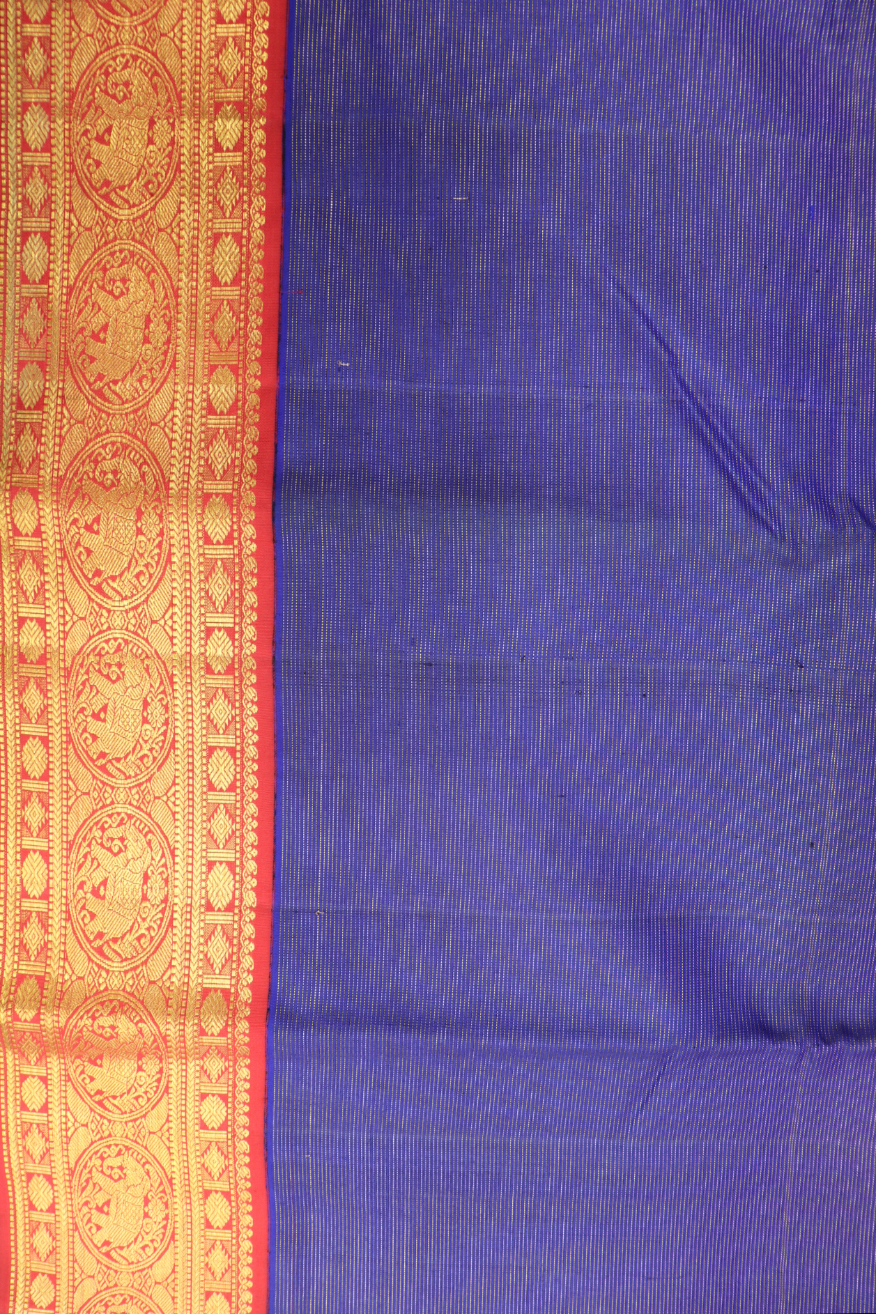 Stripes Design Royal Blue Kanchipuram Silk Saree
