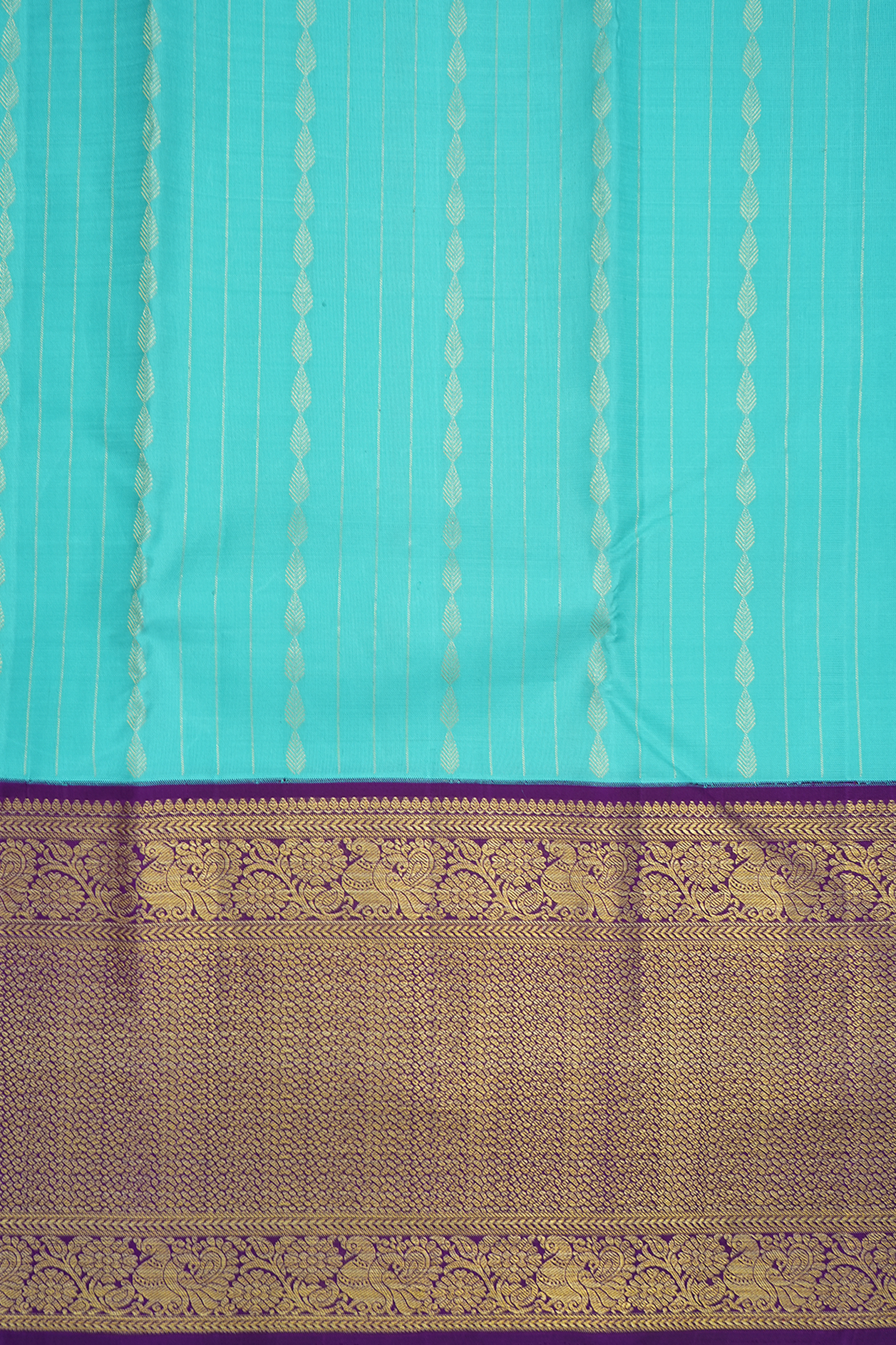 Stripes Design Turquoise Blue Kanchipuram Silk Saree