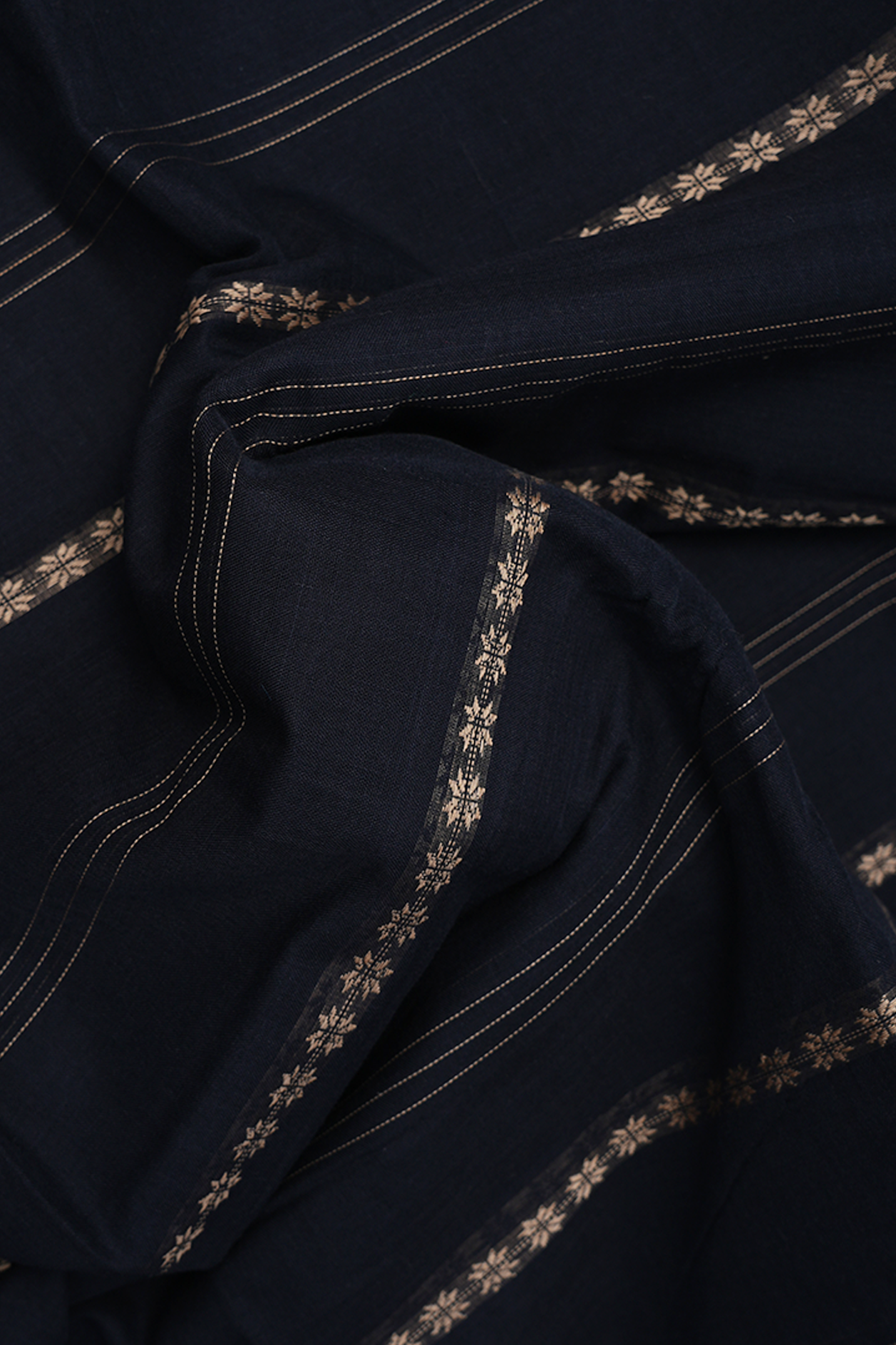 Stripes Threadwork Design Black Narayanpet Cotton Saree