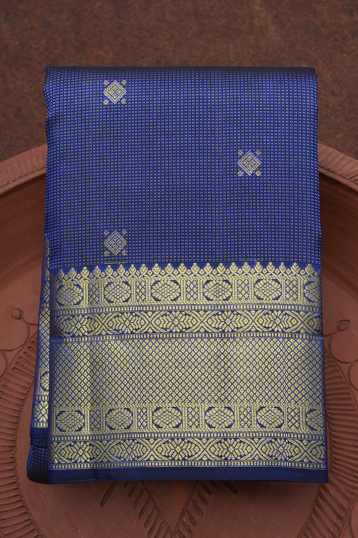 Stripes With Buttas Berry Blue Kanchipuram Silk Saree