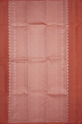 Stripes With Buttas Brick Red Kanchipuram Silk Saree
