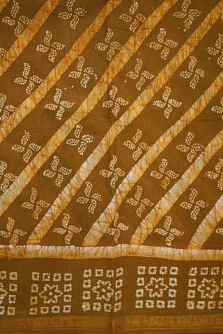 Stripes With Buttas Golden Brown Sungudi Cotton Saree