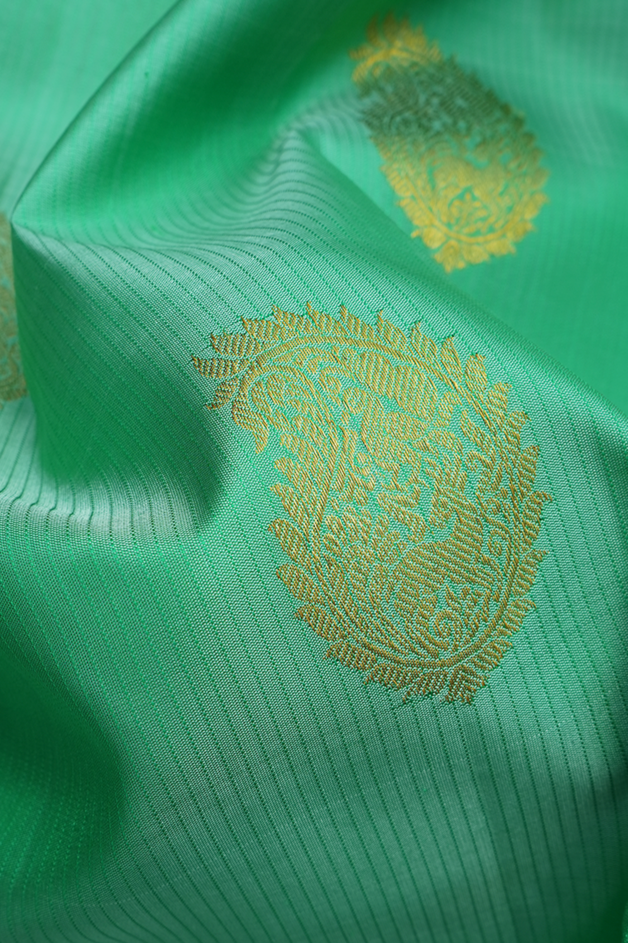 Stripes With Buttas Jade Green Kanchipuram Silk Saree