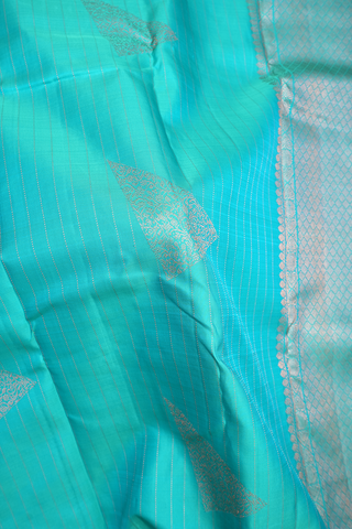 Stripes With Triangle Design Sea Blue Kanchipuram Silk Saree