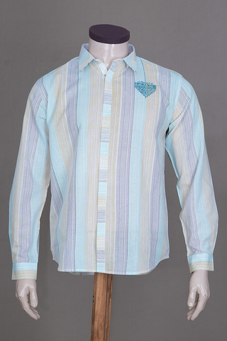 Stripes With Embroidery Design Multicolor Linen Cotton Shirt