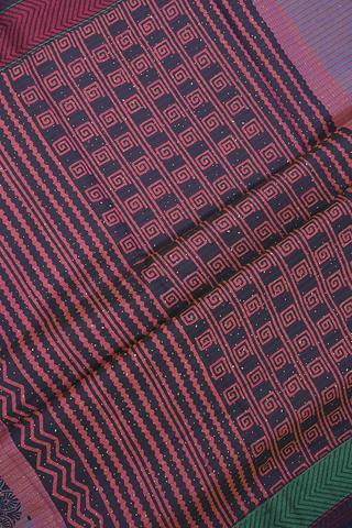 Stripes With Floral Design Dual Tone Printed Cotton Saree