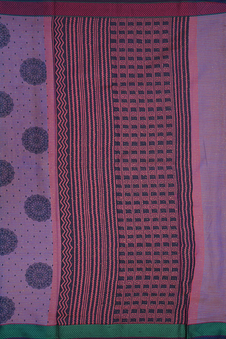 Stripes With Floral Design Dual Tone Printed Cotton Saree