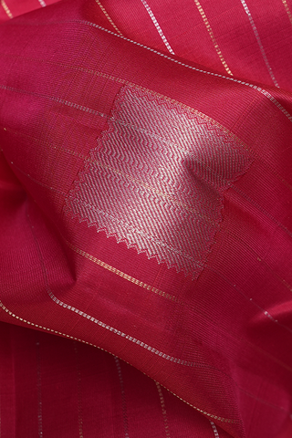 Stripes With Square Motifs Blush Red Kanchipuram Silk Saree