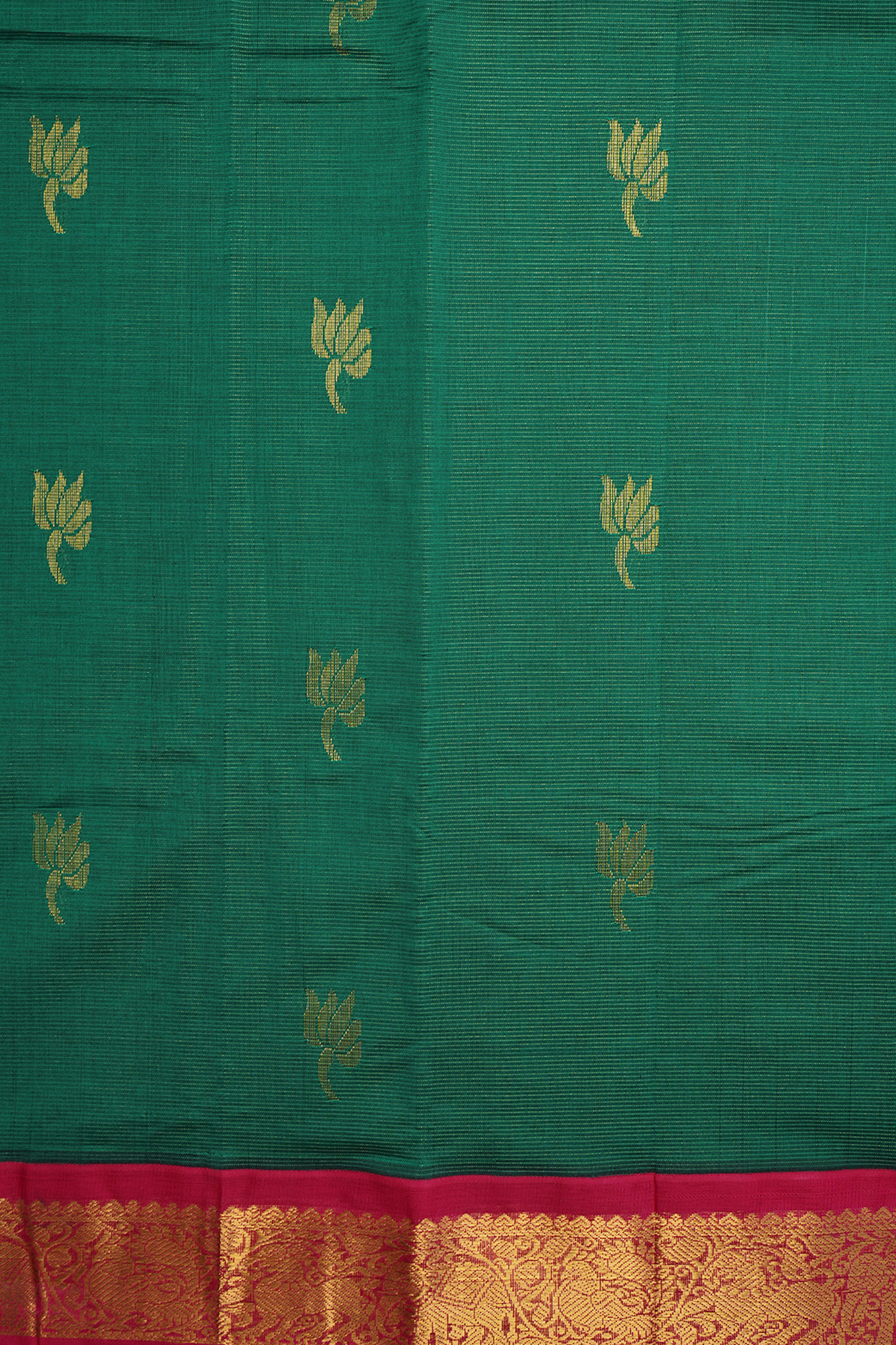 Stripes With Zari Buttas Green Traditional Silk Cotton Saree