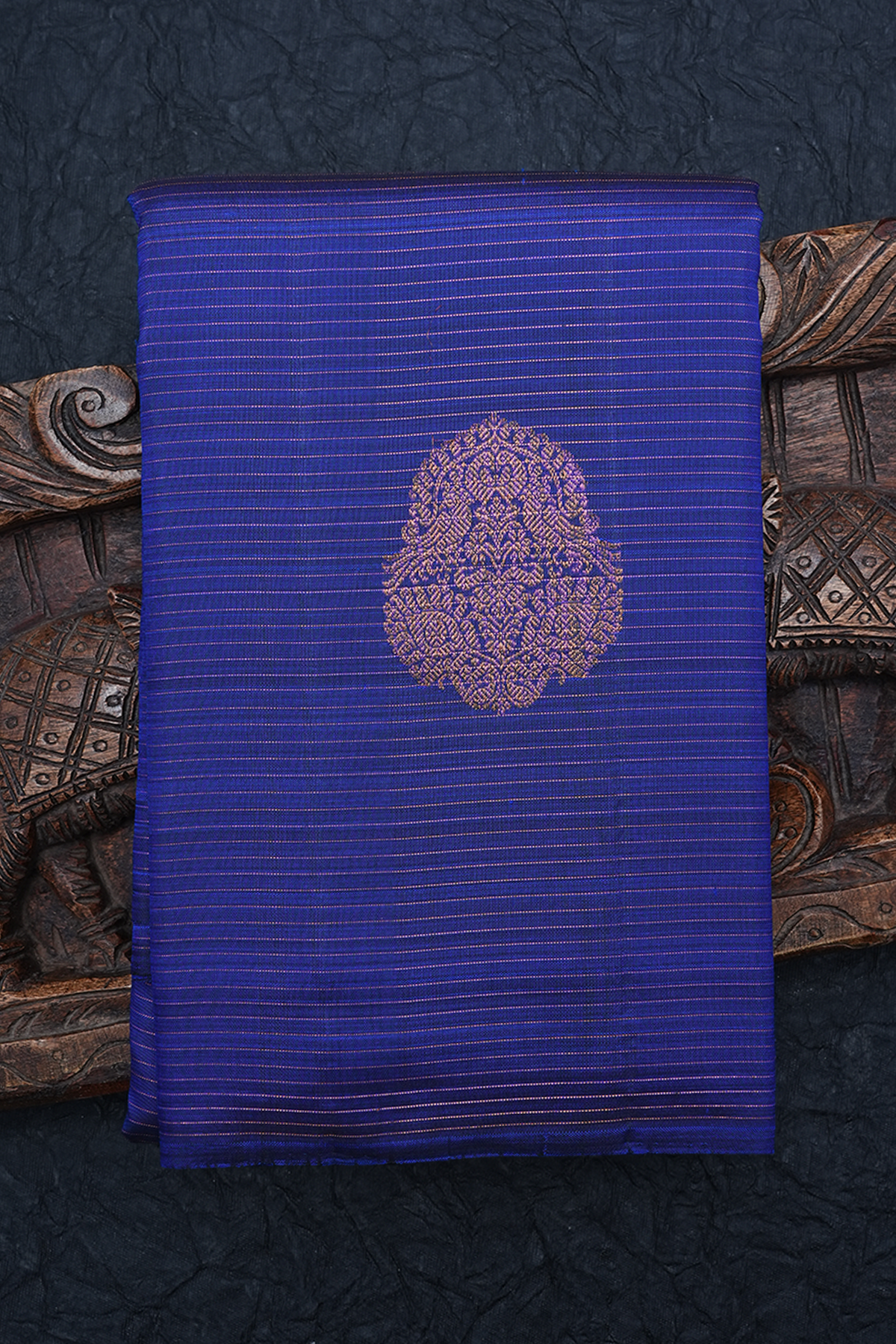 Stripes With Zari Buttas Navy Blue Kanchipuram Silk Saree