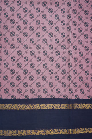 Gold Zari Leaf And Birds Design Border Violet Purple Sungudi Cotton Saree
