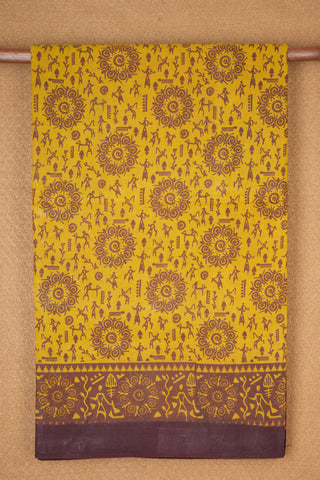 Allover Warli Design Dijon Yellow Sungudi Cotton Saree