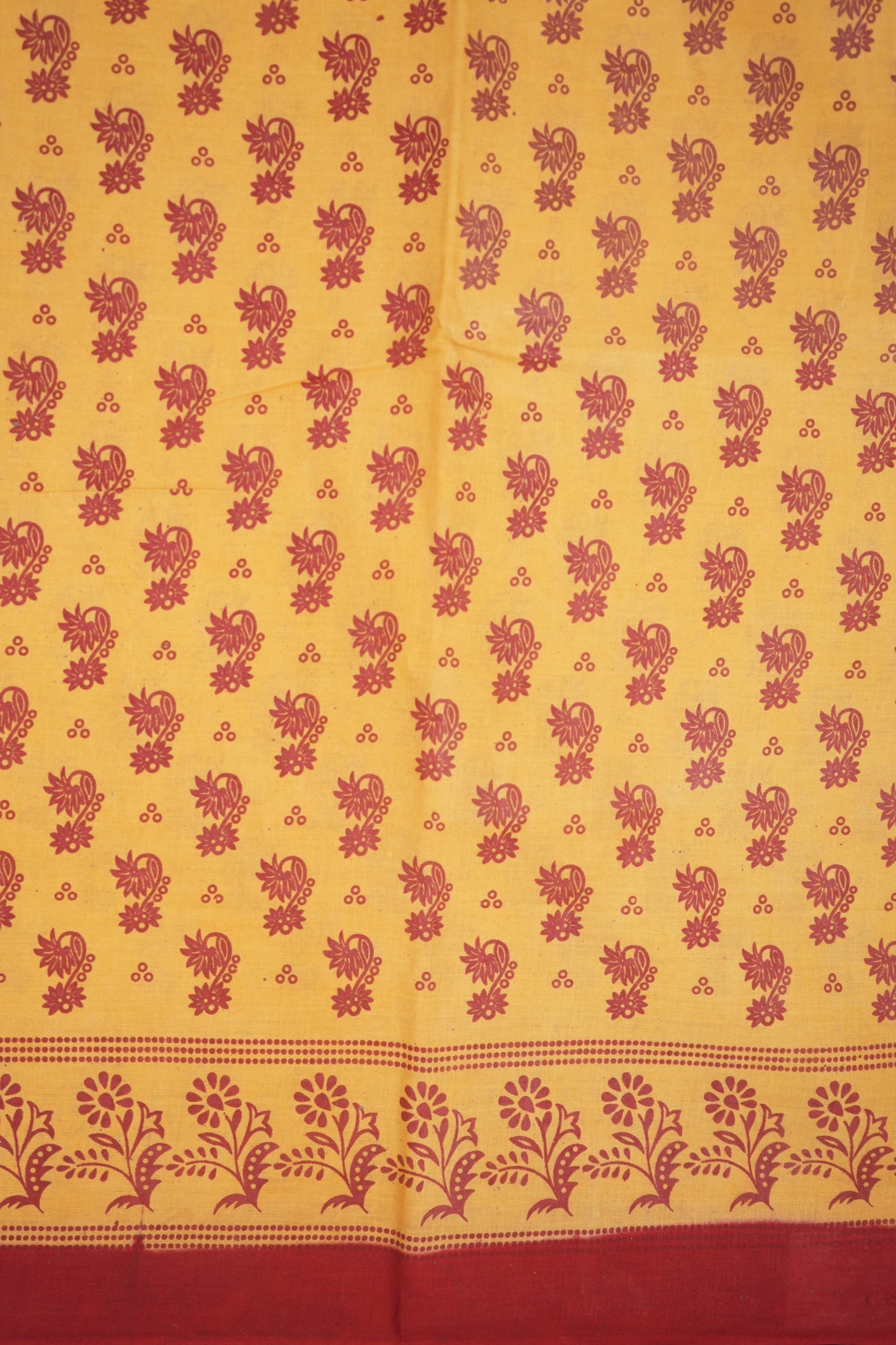 Allover Floral Design Mustard Yellow Sungudi Cotton Saree