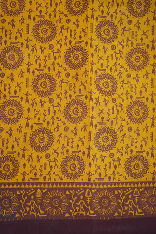 Allover Warli Design Dijon Yellow Sungudi Cotton Saree