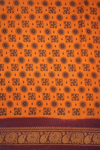 Gold Zari Peacock and Paisely Border Pastel Orange Sungudi Cotton Saree