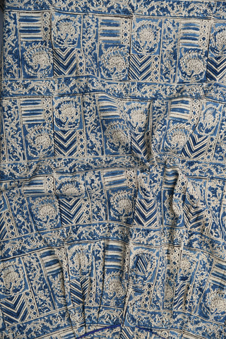 Sweet-Heart Neck Placket Slate Blue Kalamkari Printed Cotton Nightie