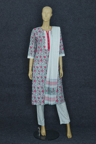 Split Neck With Floral Design Sage Green Cotton Salwar Set