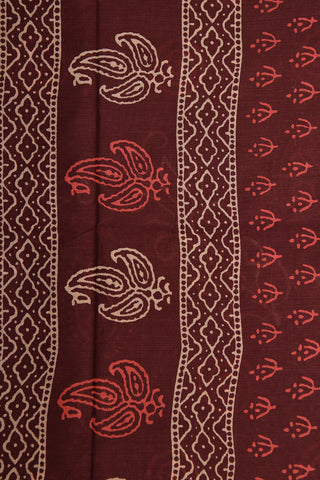 Swirl Design Printed Burgundy Maroon Ahmedabad Cotton Saree